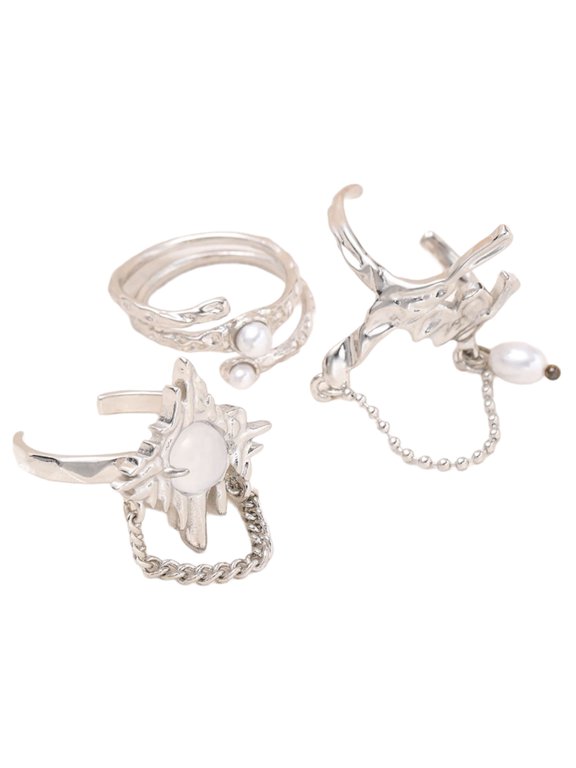 3 Pack Simple Irregular Rings Adjustable Fashion Chain Rings Opening Rings Alloy Texture Suitable for Wedding and Party