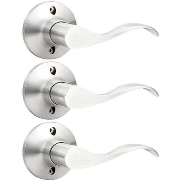 3 Pack Single Dummy Door Handles Non-Turning Right-Handed Door Lever Brushed Nickel for French Doors Wave Interior Closet Door Pull