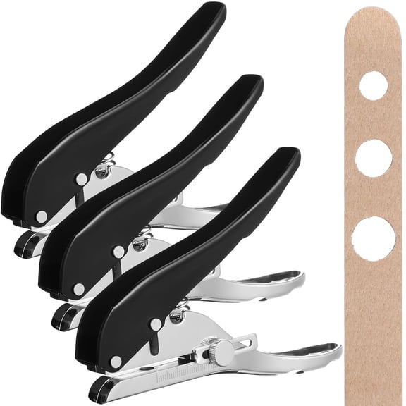 3 Pack Single Hole Punch Large 1/4 5/16 3/8 Inch Heavy Duty Puncher Paper Portable Hand Held for Cards Plastic Cardboard -