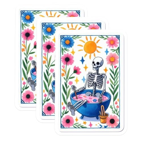(3 Pack) Skeleton Bath Decals - Floral Skull Stickers - Laptop Decals - 3 Inches On Longest Side - Easy Peel & Apply - Made in USA - 3MCS8184