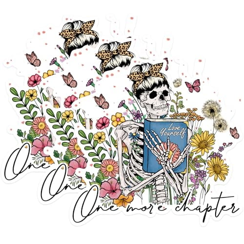 (3 Pack) Skeleton Reader Decals - Floral Skull Laptop Decal - One More ...