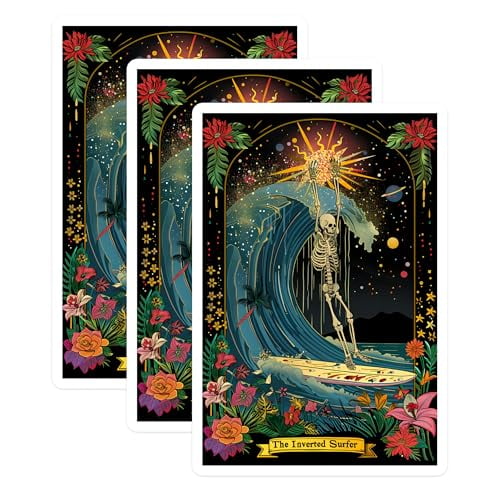 (3 Pack) Skeleton Surfer Decals - Tropical Beach Art - Laptop Decals - 3 Inches On Longest Side - Easy Peel & Apply - Made in USA - 3MCS0019