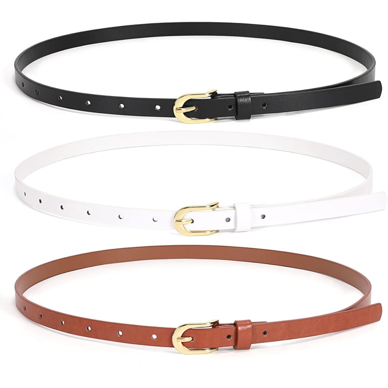 3 Pack Skinny Leather Chic Belt for Women, PU Leather Thin  display picture 1