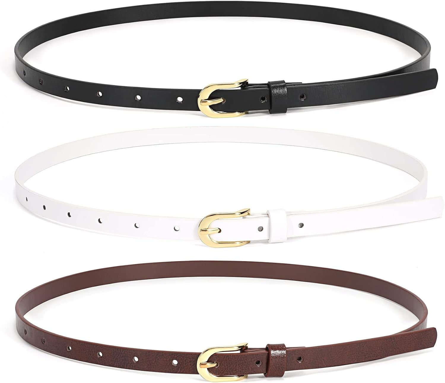 2374 3 Pack Women Skinny Leather Belt Thin Waist With Gold Buckle WERFORU 3 Pack Women Skinny Belt Thin Waist Belt for Women  main image 4