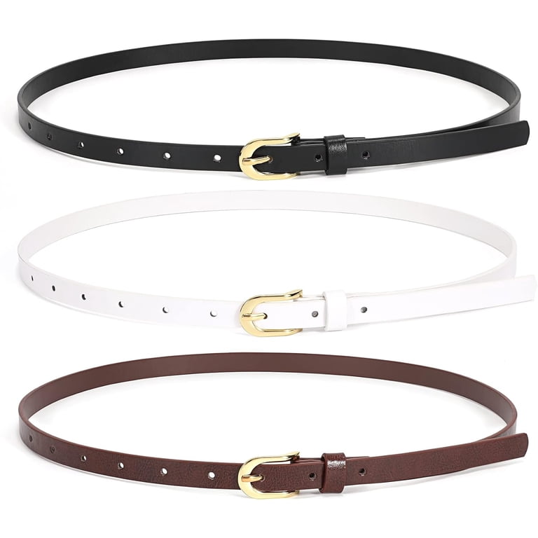 PU Leather Skinny Belts with Gold Buckle 4 Pack for Women 4 PACK Skinny Leather Belt for Women Dress Thin Waist Belt  main image 4