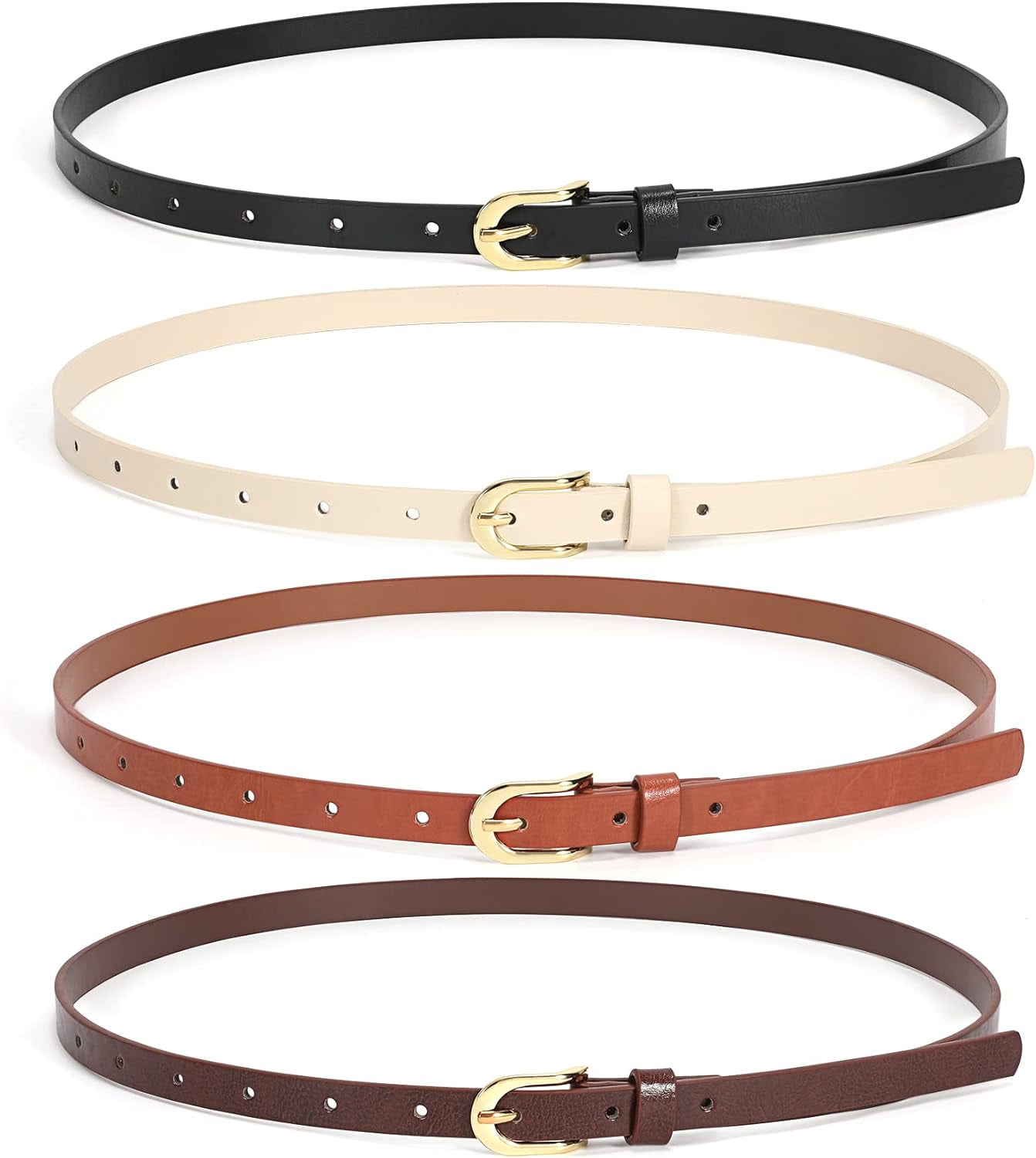 2344 3 Pack Women Skinny Leather Belt Thin Waist With Gold Buckle WHIPPY Women Skinny Leather Belts, Leopard Waist Belt for  main image 3