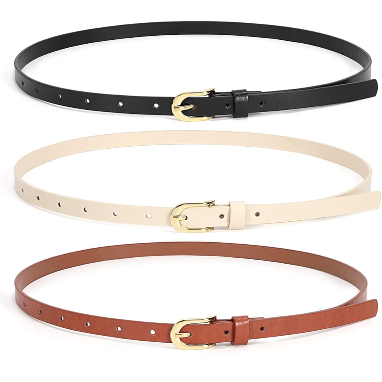 3 Pack Skinny Leather Chic Belt for Women, PU Leather Thin  display picture 1