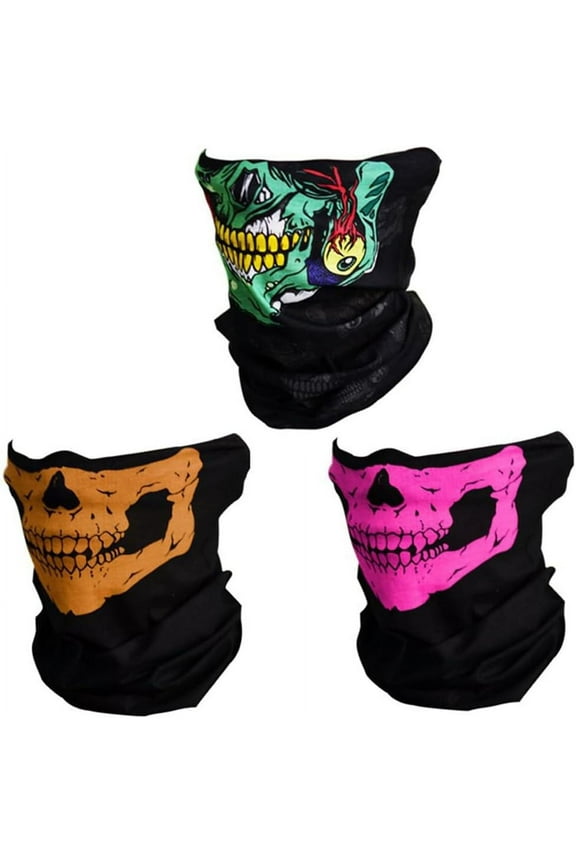 3 Pack Skull Bandanas for Men Neck Gaiters for Women Motorcycle Face Mask Sun Dust Protection Seamless Scarf Balaclava