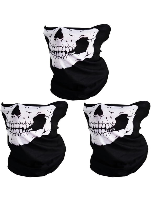 3 Pack Skull Bandanas for Men Neck Gaiters for Women Motorcycle Face Mask Sun Dust Protection Seamless Scarf Balaclava