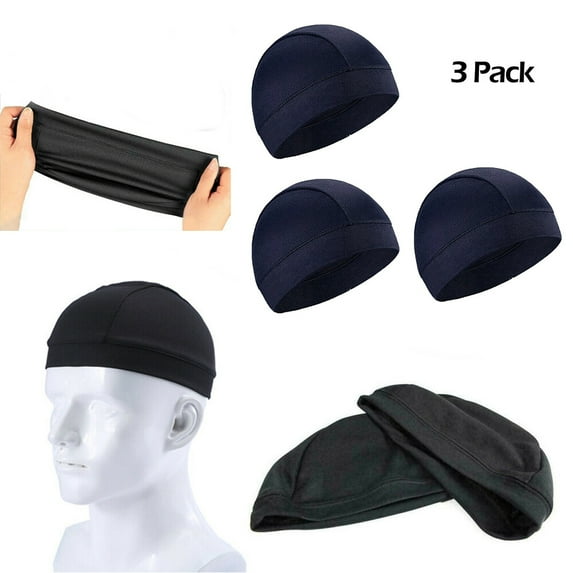 3 Pack Skull Cap Beanie Helmet Liner Quick-dry Hat Cycling Breathable Running Hat, Navy Blue