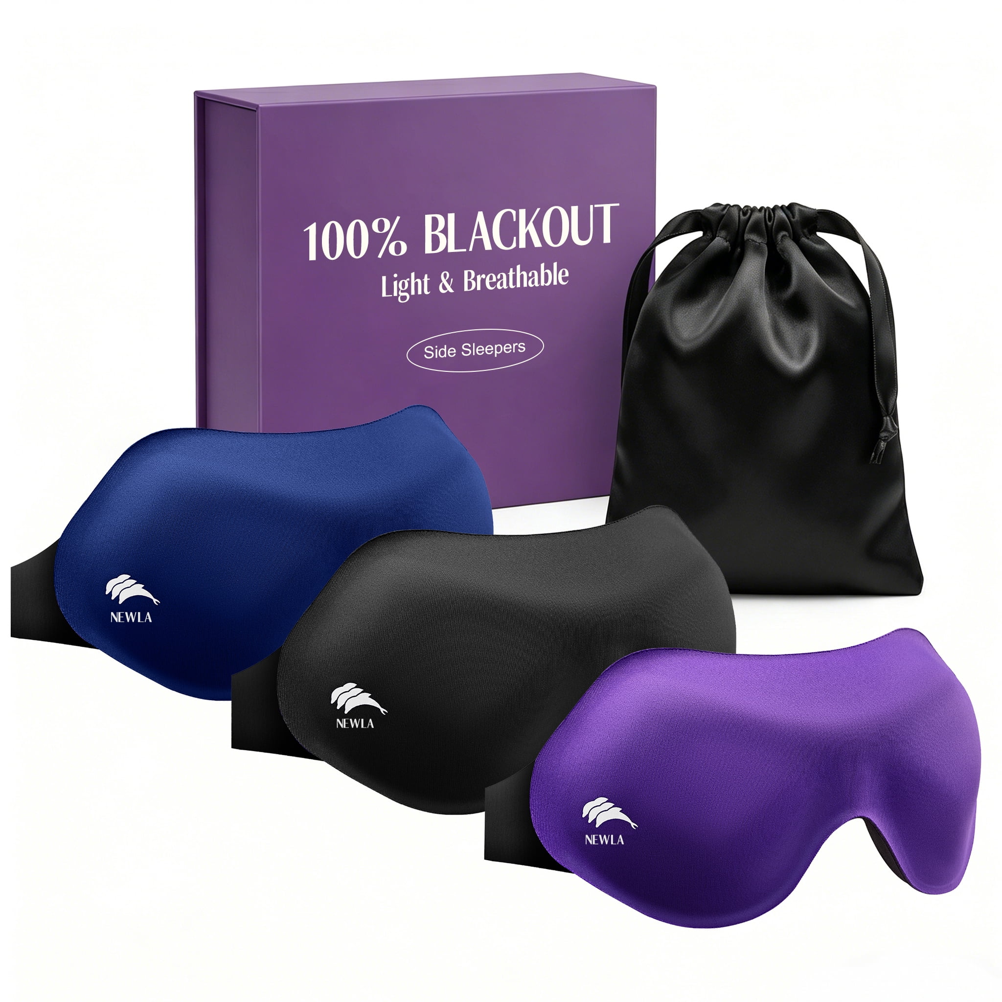 3 Pack Sleep Masks for Women & Men: Soft Blackout Eye Cover for Sleeping - Comfortable 3D Contoured Design for Side Sleepers and Night Shift