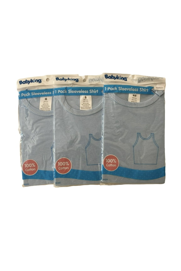 3 Pack Sleeveless Shirt For Newborn Baby Three different Size NB_S_M 100% Cotton Machine Wash Warm Blue Color