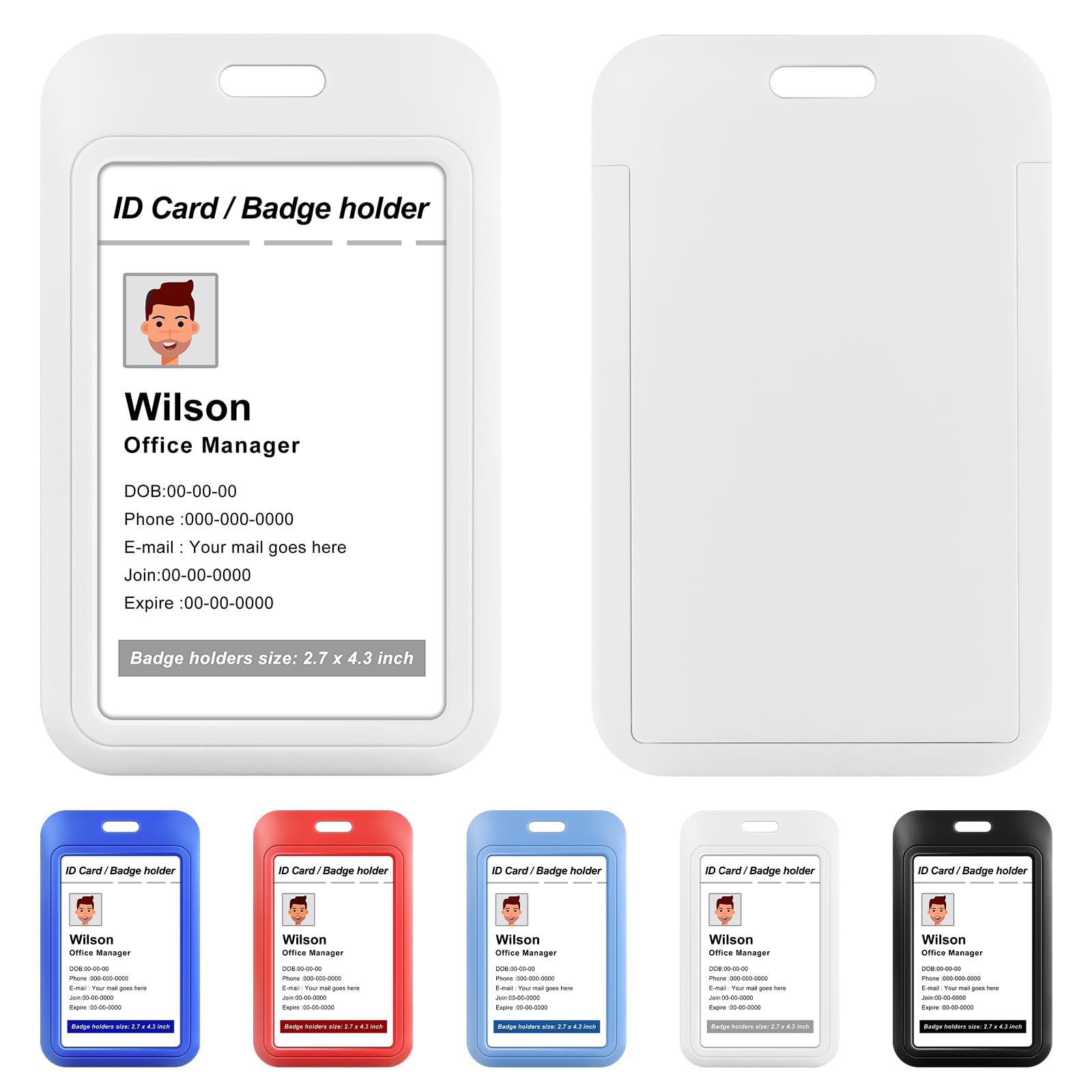 3 Pack Sliding ID Badge Holders Black Plastic Vertical ID Card Holder