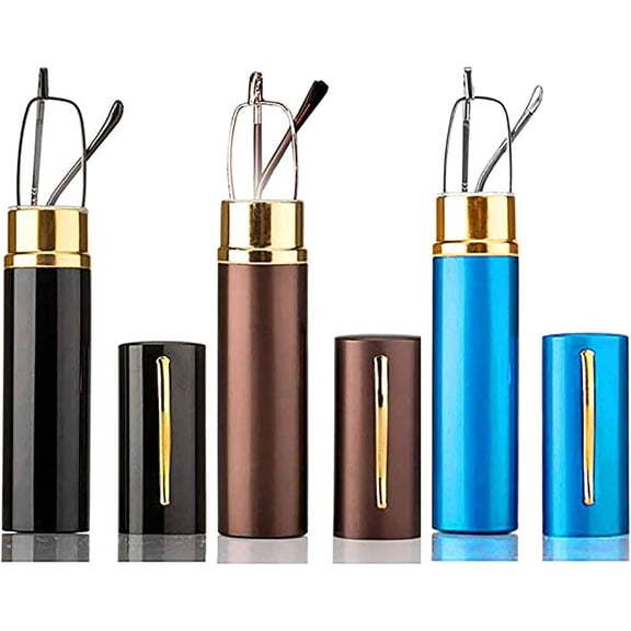 3 Pack Slim Pen Reading Glasses - Small Tube Stylish Readers with Portable Clip Case (2.5)