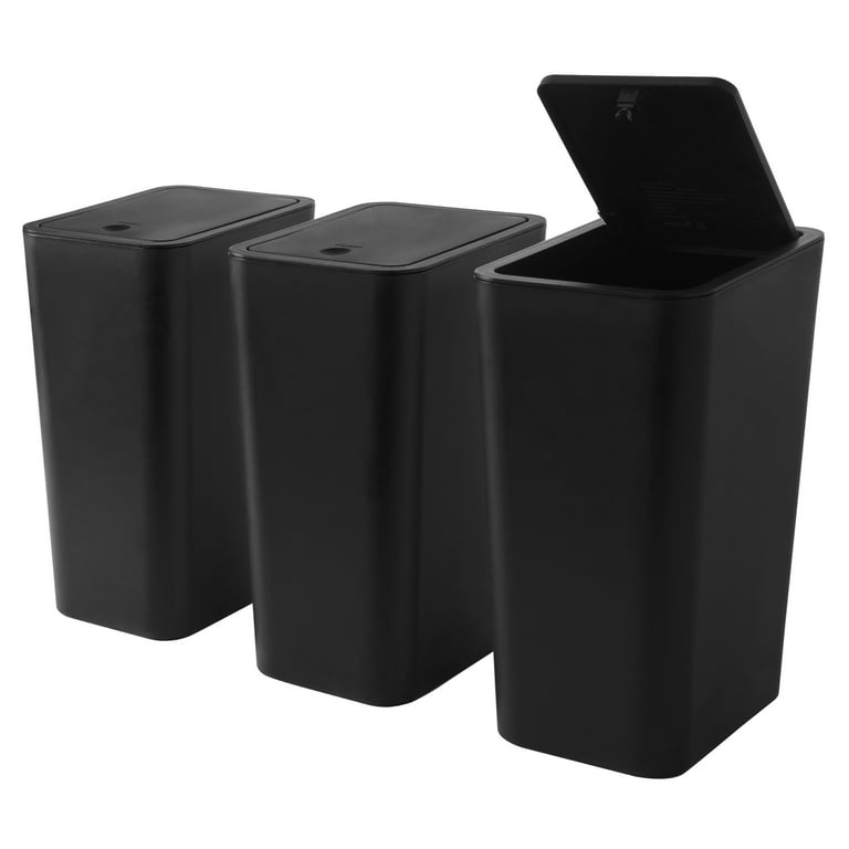 3 Pack Slim Plastic Trash Can, 2.6 Gallon Garbage Can with Press 