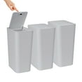 thumbnail image 1 of 3 Pack Slim Plastic Trash Can, 2.6 Gallon Garbage Can with Press Top Lid, Modern Waste Basket for Bathroom, Gray, 1 of 9