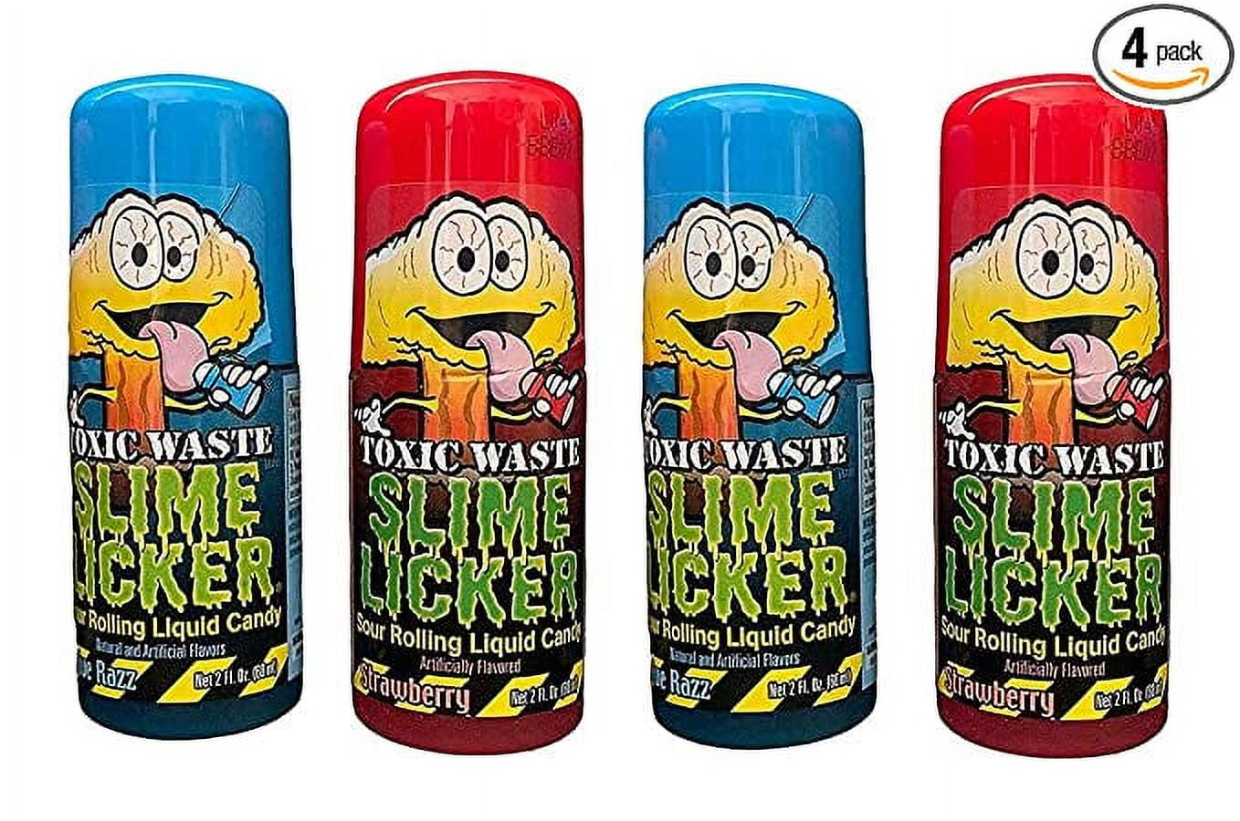 Slime Licker Bundle of Sour Rolling Liquid Candy Strawberry and Blue Razz  Two Each Flavor 2oz Each 2 Fl Oz (Pack of 4)