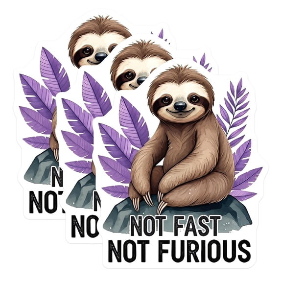 (3 Pack) Sloth Decals - Funny Sloth Stickers - Not Fast Not Furious - 3 Inches On Longest Side - Easy Peel & Apply - Made in USA - 3MCS2924