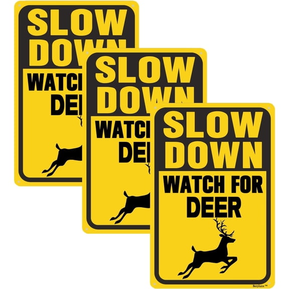3 Pack Slow Down Signs,Slow Down Sign, Deer Crossing Signs,Outdoor Warning Signs, "Watch For Deer "8"x12" Aluminum Sign