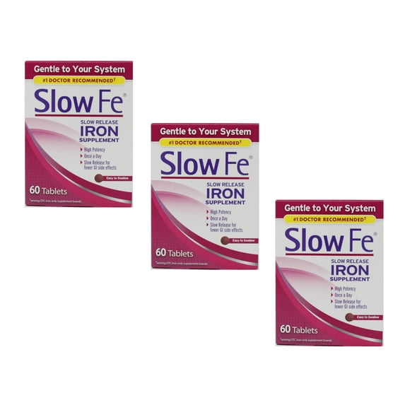Slow Fe Iron Supplement for Iron Deficiency and Anemia Support, Slow Release Tablets, 45 mg, 60 Count (pack of 3)