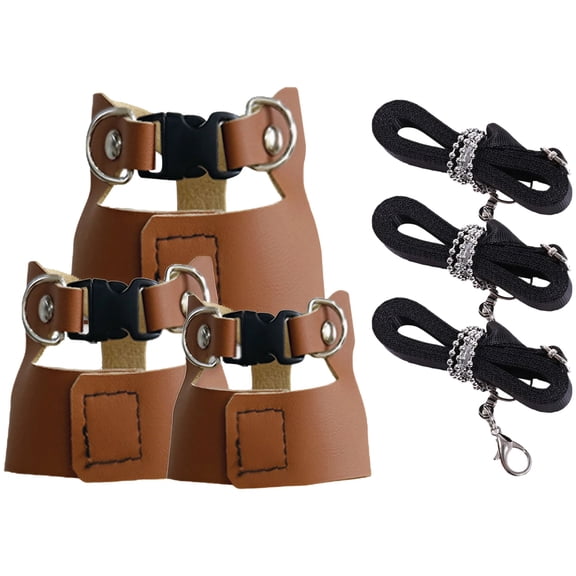 3 Pack Small Animal Harness and Leash Set, Adjustable Imitation Microfiber Leather Brown Squirrel Harness, with 64.9 in / 1.65 m Stainless Steel Traction Rope for Squirrel, Fancy Rat Outdoor Walking