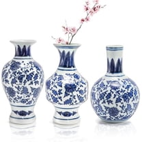 3 Pack Small Blue And White Porcelain Vases, 5.5 Inch Tall Vintage Vases, Classic Decorative Bud Vase, Chinoiserie Ceramic Vase Home Decor, Office, Party Decoration And Events