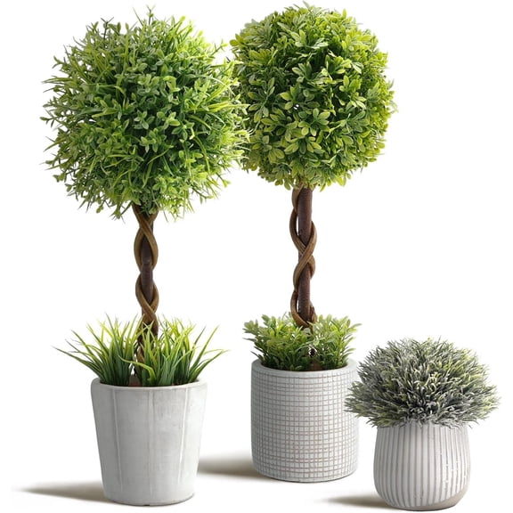 3 Pack Small   in  Concrete Planter, Artificial Boxwood Topiary ball Indoor for  Decor, Small Faux  Indoor for Bathroom Bedroom Shelf Desk Office Table Kitchen Room Decor