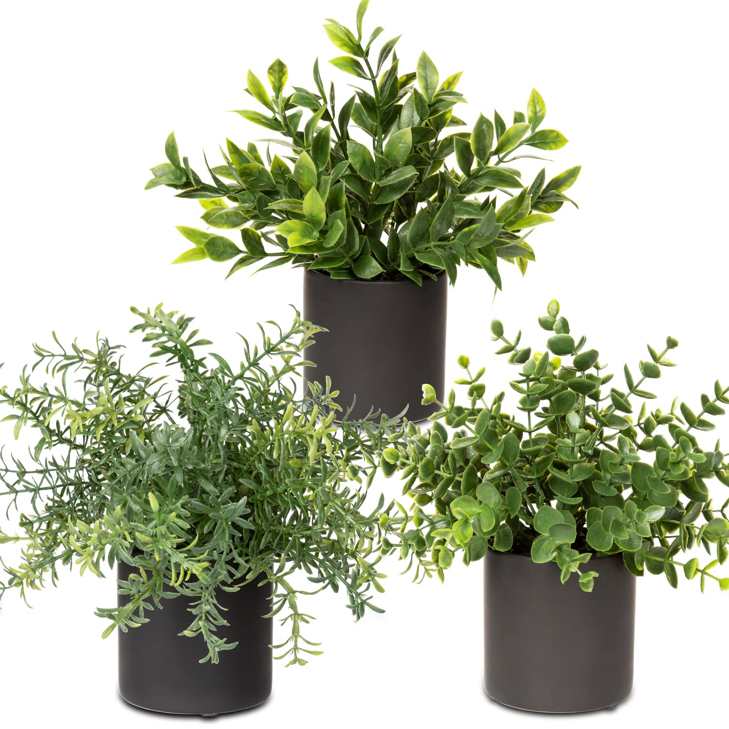 3 Pack Small Fake Plants for Shelf Decor Accents with Ceramic Pot