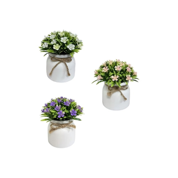 3-Pack Small Fake Potted Plants, Artificial Flowers Potted Plant, Mini Faux Flower Greenery, Decorative Fake Plant for Tabletop, Home, Office Living Room and Bathroom Indoor Decoration