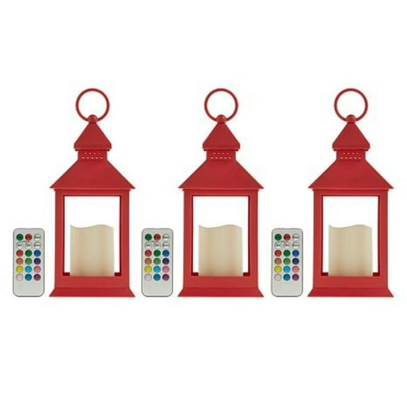 3 Pack Small Lanterns Decorative Color Changing Battery Operated with Remote Control, 4.13L x 4.13W x 9.25H - Perfect for Hanging or Table Decor at Home, Weddings, and Parties (Red)