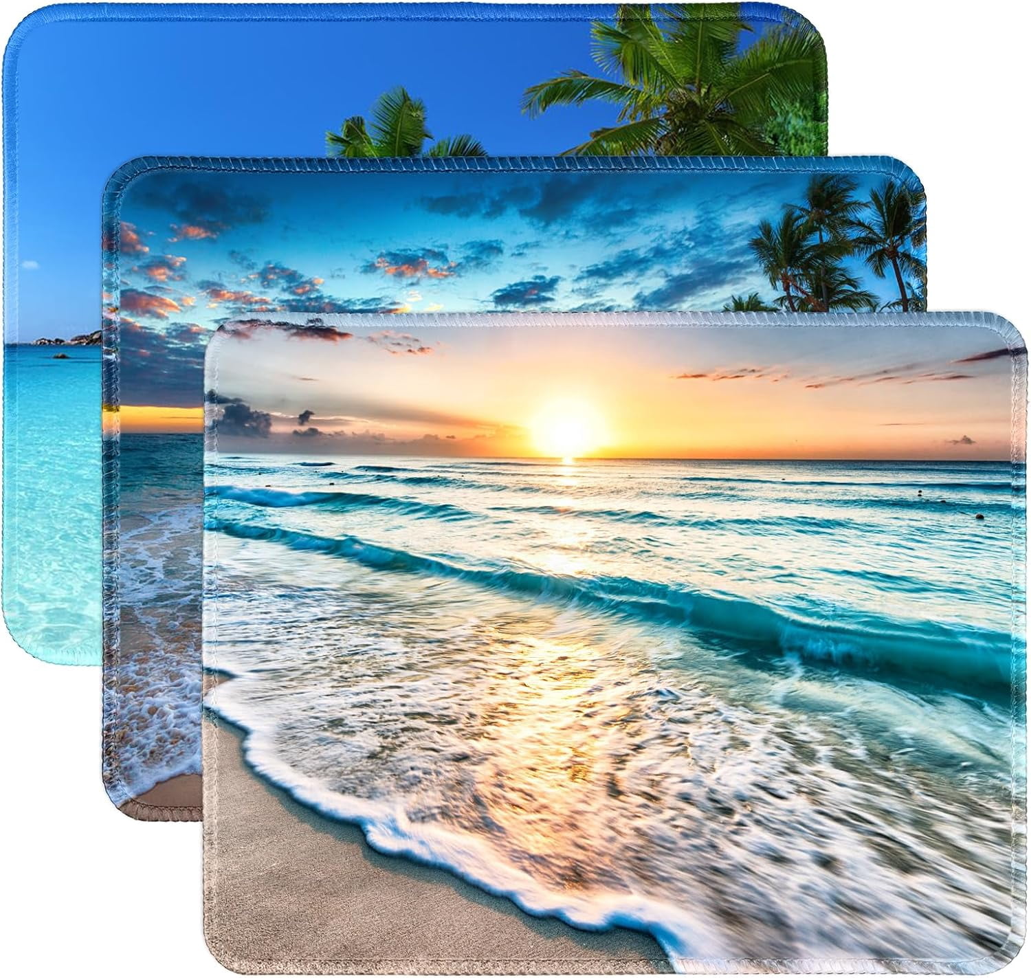Small Tech Source Mouse Mat 3 Pack Small Mouse pad Beach Square Mouse Mat for Wireless Mouse Office ...