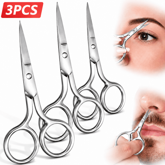 3 Pack Small Nose Scissors Facial Hair Trimming Mini Beauty Stainless Steel Grooming Pointed Scissor for Grooming Eyebrows, Nose, Mustache, Beard