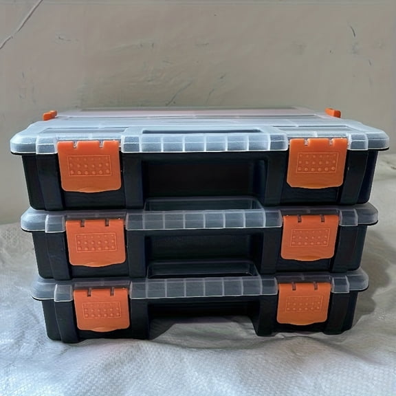 3-Pack Small Parts Organizer Box with Multi-Compartment Trays and Removable Dividers, Portable PP Hardware Storage with Safety Latch and Handle for Nuts, Bolts, Screws, and Tools