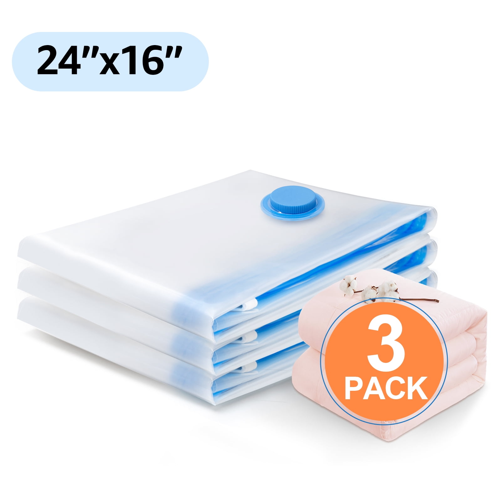 3 Pack：Small Vacuum Storage Bags 24"x16",80 More Storage! Travel Space