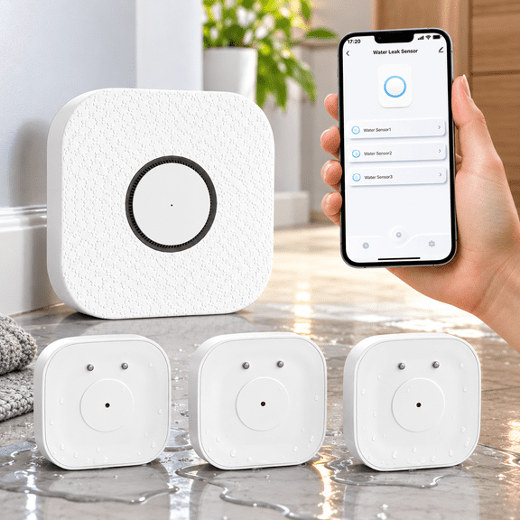 3-Pack Smart Water Leak Detector 110dB Alarm 500ft Range, WiFi Home Sensors for Basement/Bathroom - App Alerts & Email Notifications, Prevent Flood Damage
