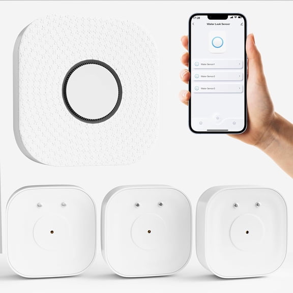 3-Pack Smart Water Leak Detector 110dB Alarm 500ft Range, WiFi Home Sensors for Basement/Bathroom - App Alerts & Email Notifications, Prevent Flood Damage