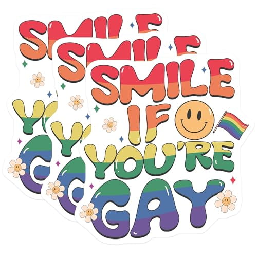 (3 Pack) Smile If You're Gay Decals - Pride Rainbow - LGBT Equality Laptop Decals- 3 Inches On Longest Side - Easy Peel & Apply - Made in USA - 3MCS5294