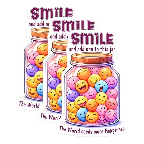 (3 Pack) Smile Jar Decals - Emoji Stickers - Happiness Decal - 3 Inches On Longest Side - Easy Peel & Apply - Made in USA - 3MCS6281