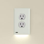 3 Pack - SnapPower GuideLight 2 for Outlets [New Version - LED Light Bar] - Night Light - Electrical Outlet Wall Plate with LED Night Lights - Automatic On/Off Sensor - (Duplex, Light Almond)