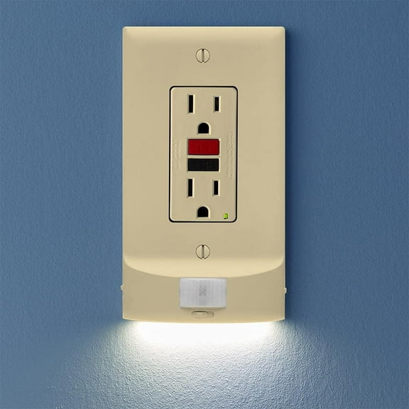 3 Pack, SnapPower MotionLight [FOR GFCI OUTLETS] - Motion Detecting LED Night Lights Built-In to Wall Plate - Bright/Dim/Off Options - Automatically On/Off Sensor - (Ivory, GFCI)