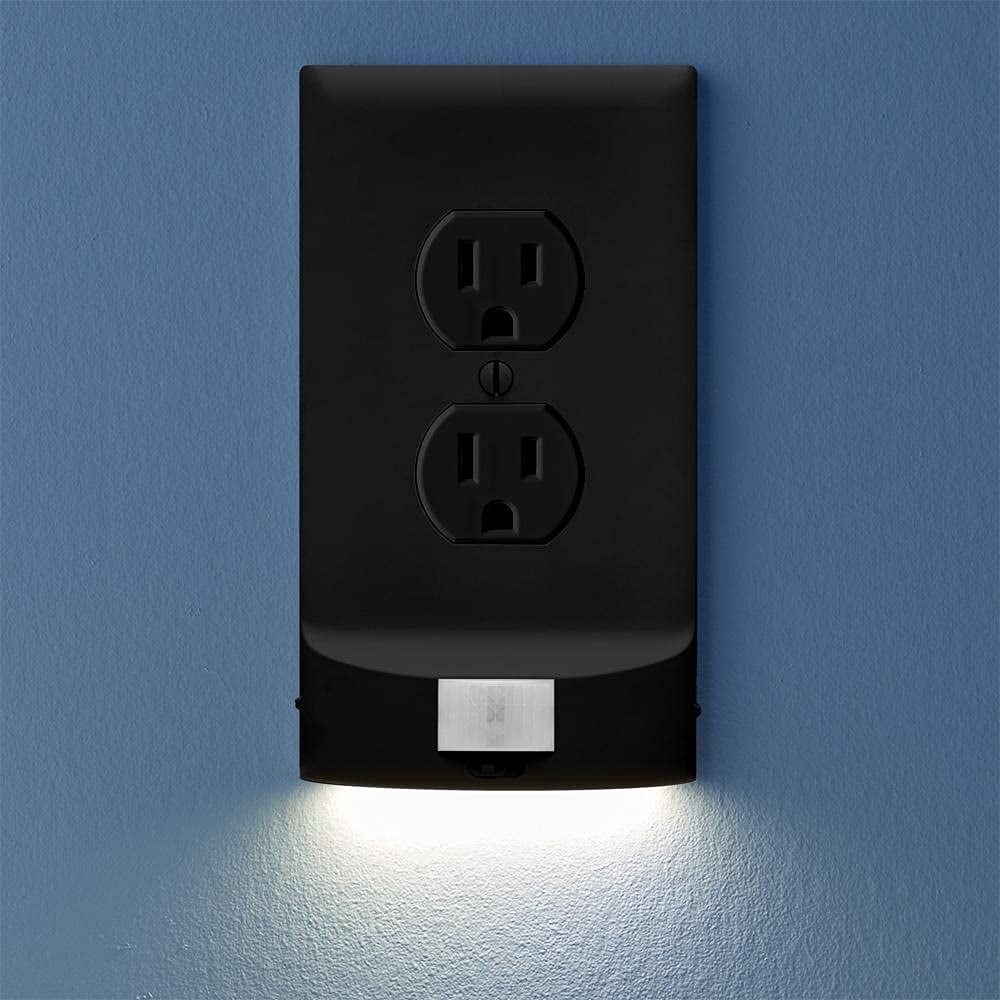 3 Pack, SnapPower MotionLight [FOR STANDARD OUTLETS] - Motion Detecting LED Night Lights Built-In to Wall Plate - Bright/Dim/Off Options - Automatically On/Off Sensor - (Black, Duplex)