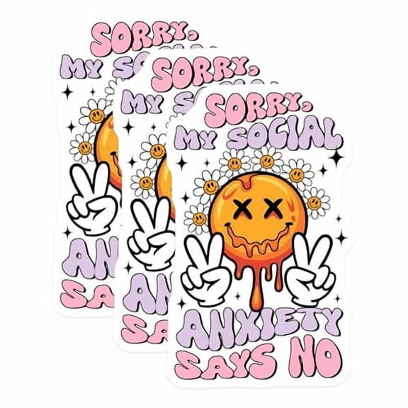 (3 Pack) Social Anxiety Decals - Smiley Face Decal - Laptop Decal - 3 Inches On Longest Side - Easy Peel & Apply - Made in USA - 3MCS6435