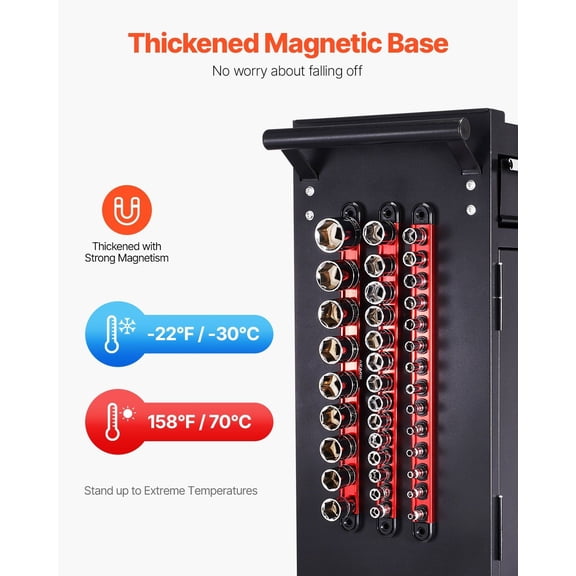 3-Pack Socket Organizer Bar with 40 Spring Clips, Black Anodized Aluminum Socket Rail