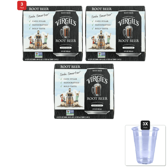 3 Pack | Soda Root Beer 4Pk Cans & 3x 9oz Disposable Plastic Cups