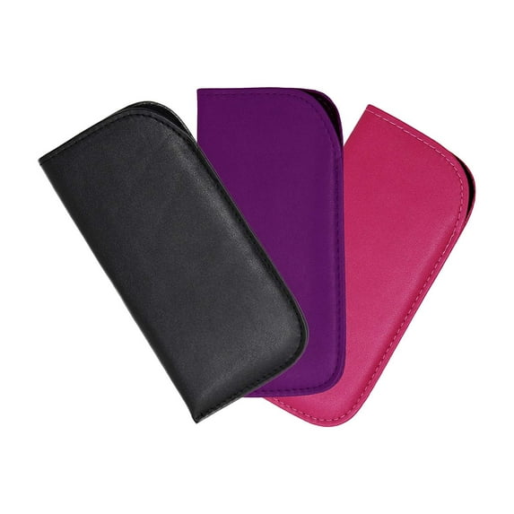 3 Pack Soft Slip In Eyeglass Case for Women Glasses, Reading Glasses, or Sunglasses Faux Leather