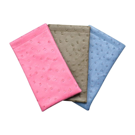 3 Pack Soft Squeeze Top Slip In Eyeglasses Case And Holder In Faux Ostrich Leather, Pink/Blue/Gray
