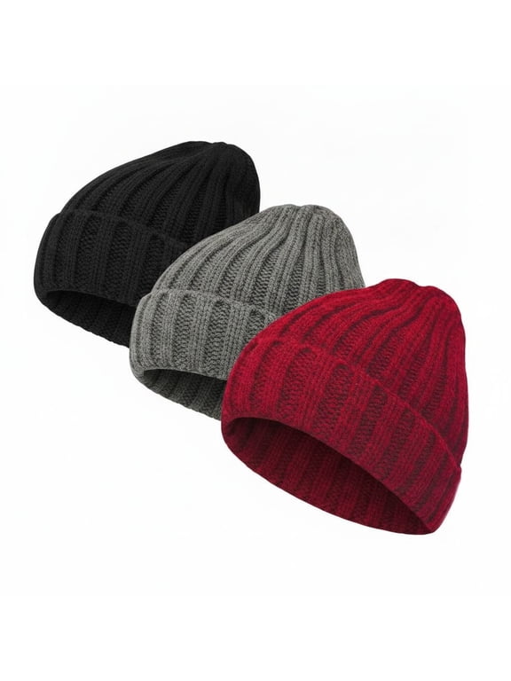 3 Pack Soft Warm Slouchy Knit Beanie for Women, Winter Ski Stocking Cuffed Cap