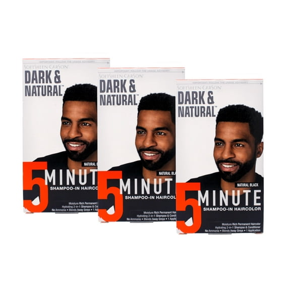 3 Pack - SoftSheen-Carson Dark & Natural Hair Color for Men 5 Minutes, Natural Looking Gray Coverage for Up To 6 Weeks, Shampoo-in Permanent Hair Dye, Ammonia Free, Natural Black