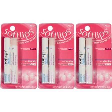 3 Pack Softlips Lip Sunscreen Pearl SPF 15 Plus Vanilla SPF 20, 0.7 Ounces Each