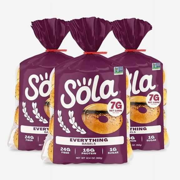 3 Pack Sola Everything Bagels, Wheat 12.5 oz, 12 ct